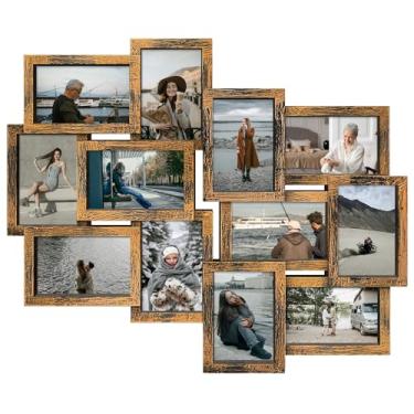 Imagem de Jerry & Maggie Moldura de colagem com 12 aberturas, moldura multifoto para parede, 10 x 15 cm, molduras de plástico para sala de estar, sem montagem, dourado