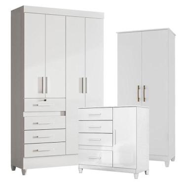 Imagem de Guarda Roupa Infantil Sobral Com Cômoda Vênus Com Pés E Armário Multiuso Jade Branco Brilho - Moval