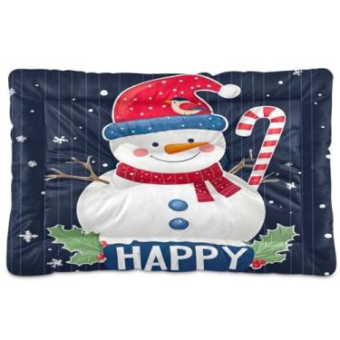 Imagem de Blueangle Cama para cães pequenos com boneco de neve de Natal, ultramacia, confortável, retangular para animais de estimação, 61 x 45 cm (245)