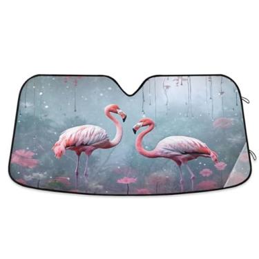 Imagem de ATTX Para-brisa de carro flamingos rosa 134.6 cm x 59.7 cm escudo solar universal com proteção UV, persiana de janela frontal automática dobrável para caminhões Sedans SUVs #426