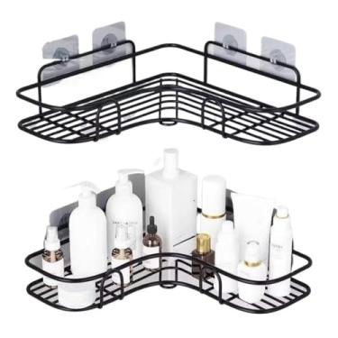 Imagem de Kit 2 Suportes Prateleiras de Canto para Banheiro e Cozinha – Organizador de Alumínio, Instalação Sem Furo(Kit 2 canto)