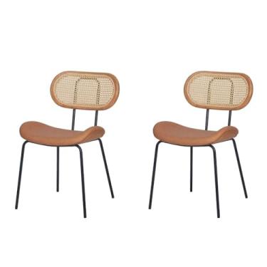 Imagem de Kit 2 Cadeiras Toscana Fratini Aço Preto Encosto Madeira Tela Rattan Sintética Assento Pu Caramelo