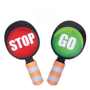 Imagem de Placa Stop and Go, placa de parada dupla face de plástico com alça à prova d'água, vermelho claro e verde para estacionamento de segurança na rua (estilo 1)