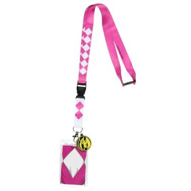 Imagem de Cordão de identificação Power Rangers Pink Ranger com cartão de personagem e pingente de borracha com emblema de pterodáctilo poderoso