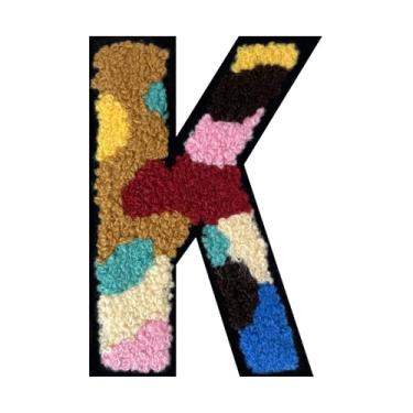 Imagem de 1 Patch de letra de chenille de ferro de camuflagem de 11,4 cm – Adesivos do alfabeto para roupas, jaquetas, mochilas, chapéus para decoração personalizada, nome personalizado e artesanato. (K)