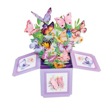 Imagem de qidianhk Cartão comemorativo de jardim de borboletas pop-up 3D, design floral roxo com borboletas coloridas, cartão de dia dos namorados com moldura decorativa, 20 x 7,6 cm