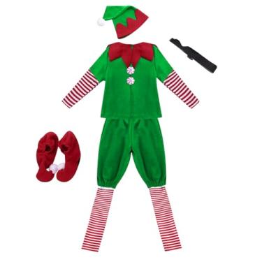 Imagem de Rrlihjgu Fantasia de para Crianças, Fantasia de Adultos | de Ajudante do Papai Noel de Natal | Roupas de cosplay de Natal, fantasias de férias