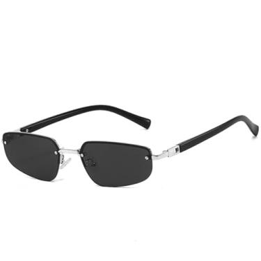 Imagem de JRLLFD Óculos de sol retrô meia armação femininos e masculinos, óculos de sol para pesca ao ar livre, UV400 (cinza prateado)