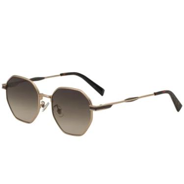 Imagem de Óculos de sol femininos poligonais de metal populares, tendência retrô, óculos de sol masculinos para áreas externas, viagens, dirigir, UV400 (cinza-chá dourado)