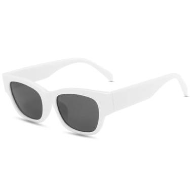 Imagem de Óculos de sol com armação quadrada, feminino, masculino, retrô, esportivo, para atividades ao ar livre, verão, viagem, UV400 (branco, cinza)