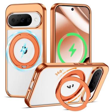 Imagem de AmoraAqua Compatível com capa transparente para Google Pixel 10/Pixel 10 Pro com suporte de anel magnético de 360° [compatível com Mag-Safe] Capa à prova de choque para Pixel 10/10 Pro de 6,3