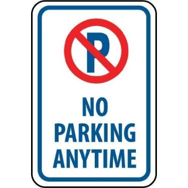 Imagem de Sinal de aviso de trânsito, NO Parking Anytime with Graphic Blue Sign Business Sign 30 x 20 cm Placa de metal de alumínio