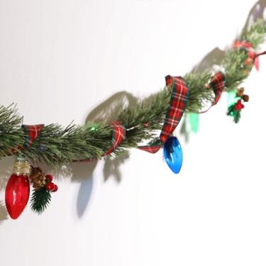 Imagem de Guirlanda Chrismtas com cordão de luzes roxas laranja de 2,1 m, 20 LEDs, guirlanda iluminada operada por bateria, 8 modos com controle remoto para decoração de Natal, lareira em casa, manto interno e