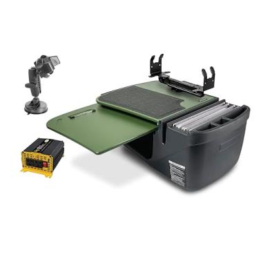 Imagem de AutoExec Mesa de carro GripMaster para sua estação de trabalho de veículos e escritório móvel, verde militar, com suporte de impressora, inversor de potência de 400 watts e suporte de telefone com