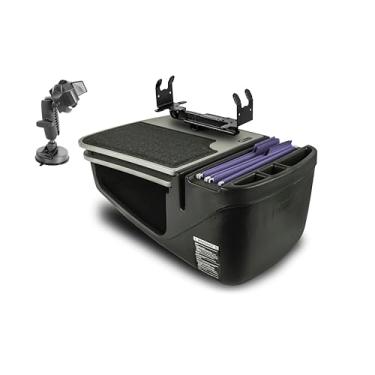 Imagem de AutoExec Mesa de carro GripMaster para sua estação de trabalho de veículo e escritório móvel, cinza, com suporte de impressora e suporte de telefone com sucção