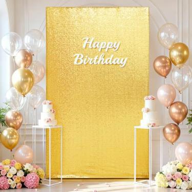 Imagem de Eternal Beauty Capa quadrada de arco de casamento, 1,6 x 1,5 m com lantejoulas douradas, capa com suporte de arco de balão, capa elástica para festas, aniversários, Natal, chá de bebê, banquete