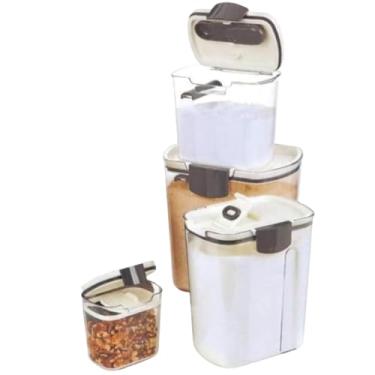 Imagem de Kit 4 Potes Herméticos de Plástico, Tampa Branca, Transparente, Inclui Mini Dispenser, Açucareiro, Porta Grãos e Multi Dispenser, 1.047kg