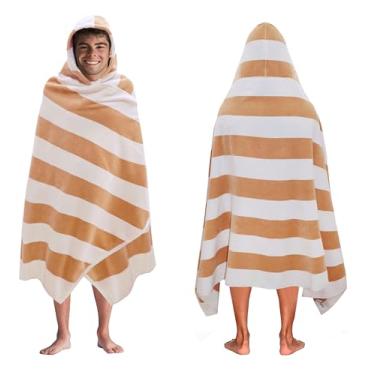 Imagem de COTTON CRAFT Toalha de praia com capuz – Toalha grande de 89 x 180 cm com capuz para adultos – Toalha felpuda 100% algodão aveludado – envoltório de banho de piscina 450 g/m² – Absorvente macio de