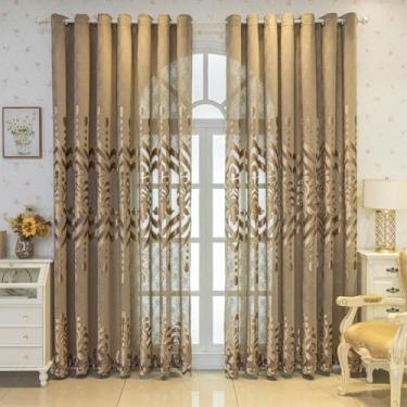 Imagem de VOGOL Cortinas europeias retrô para janelas grandes, padrão damasco vintage, cortinas de voile para sala de estar, filtragem de luz até o chão, tratamento de janela para sala de jantar, 152 x 276 cm