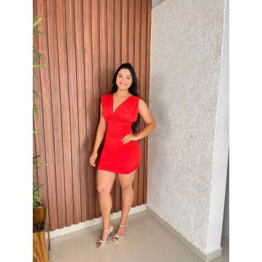 Imagem de Vestido Curto Franzido Na lateral Decote V Alça Larga