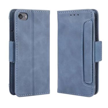 Imagem de Capa para iPod touch 6,Retro magnético Flip Case,Design de carteira de couro PU com slots de cartão removíveis -Blue