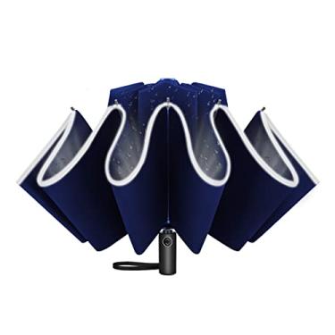 Imagem de Guarda-chuva UVANTI à prova de vento para viagem com revestimento de teflon 10 caneladas automático, compacto, dobrável, guarda-chuva reverso., Blue Inverted Umbrella, Large