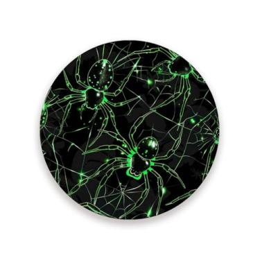 Imagem de JUZIHAI Conjunto de 2 porta-copos Araneidae brilhantes de Halloween, porta-copos redondos de pedra de cerâmica absorvente de 9 cm com base de cortiça, tapete de proteção de mesa para cozinha, bar
