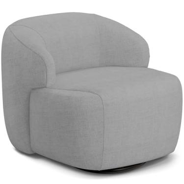 Imagem de Poltrona Decorativa Orgânica Giratória Para Sala Living Barolo L06 Linho Cinza - Lyam Decor
