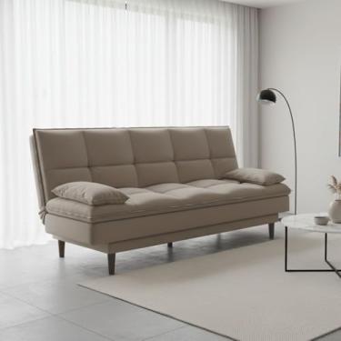 Imagem de Sofá Cama 3 Lugares Reclinável com Almofadas Liverpool Bege