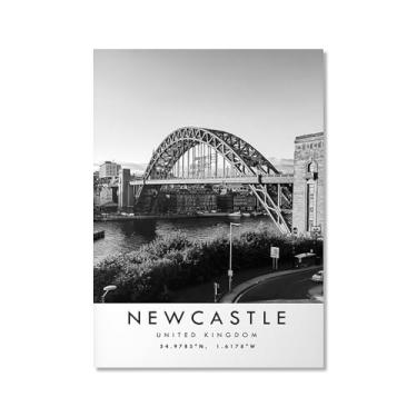 Imagem de Pôster de viagem preto e branco impressão paisagem da cidade do mundo pintura em tela Newcastle Wall Art Picture Home Decor (16 x 24 polegadas (40 x 60 cm), sem moldura)