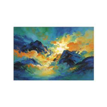 Imagem de Impressões abstratas em tela-Quadro texturizado para parede-Azul verde e amarelo-Pintura moderna para sala de estar 40x60cm Sem Moldura