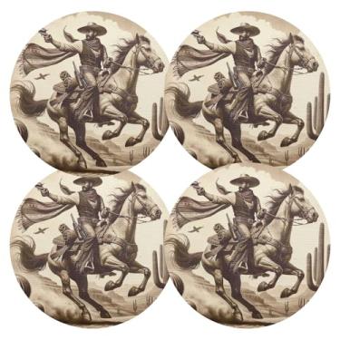 Imagem de Conjunto de 4 tapetes de mesa de cozinha Western Cowboy, antiderrapante, 38 cm, jogo americano circular de PVC, para mesa de jantar, mesa de cozinha