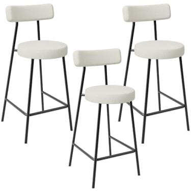 Imagem de Kit 03 Banquetas Baixa Para Cozinha Sala De Jantar Bancada Milão L02 Linho Champagne - Lyam Decor