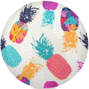 Imagem de Jogo americano personalizado de verão colorido abacaxi outono tapete de prato resistente ao calor jogo americano de jantar para mesa redonda, 15,4 polegadas / 39 cm