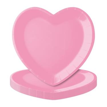 Imagem de Herytem 24 peças de pratos de papel em forma de coração para Dia dos Namorados – Pratos de sobremesa descartáveis com coração rosa de 18 cm para festa dos namorados, casamento, noivado ou jantar
