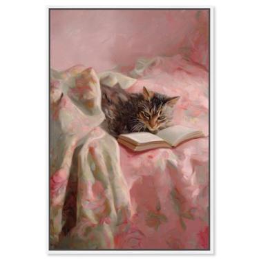 Imagem de Decoração de parede para animais de estimação Cat Nap Chapter I da Art Remedy, moldura branca, 50 x 76 cm