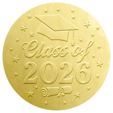 Imagem de Pacote com 100 adesivos de formatura Class of 2026 – Selos de envelope de 4 cm em relevo dourado fosco e transparente para convites, anúncios, lembrancinhas e decorações de festa de formatura