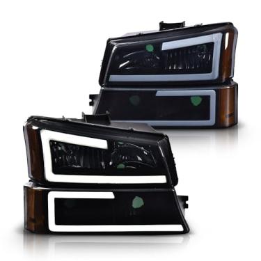 Imagem de G-PLUS Conjunto de faróis de LED, compatível com Chevy Silverado 1500 2500 3500 e HD 2003-2006, serve para Chevy Avalanche 1500 2500 2006 2003-2006 (serve apenas sem revestimento), refletor âmbar com