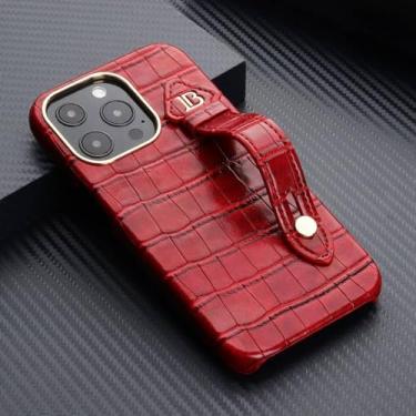 Imagem de IRTGFG Capa de couro com suporte para pulseira e suporte para iPhone 16 Plus (para iPhone 16 Plus/vermelho)