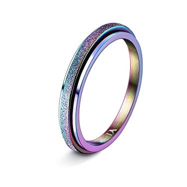 Imagem de Diamday Anéis Fidget para mulheres e homens – Anel giratório colorido de aço inoxidável de 2 mm para alívio da ansiedade, estresse, glitter, jateamento de areia, joia de ansiedade para casamento