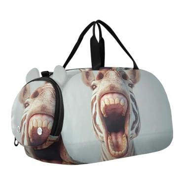 Imagem de Bolsa esportiva para meninos de fim de semana durante a noite, coalas abraçando chocolate, dia dos namorados, meninas, bolsas de viagem para crianças e danças, Funny Laughing Zebra Expression