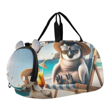 Imagem de Bolsa esportiva para meninos, fofa, coala, pôr do sol, romance, fim de semana, para viagem, bolsa de ginástica, bagagem infantil, Chill Penguin Beach Lounge, Clássico