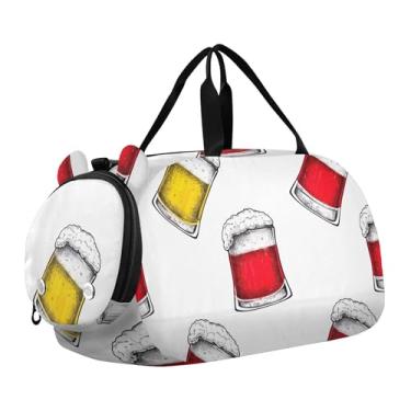 Imagem de Pink Roses Bolsas de viagem pretas para meninas, bolsas de viagem para o fim de semana para meninos, bolsa esportiva para academia, bagagem infantil, Canecas de cerveja vermelhas e amarelas, Clássico