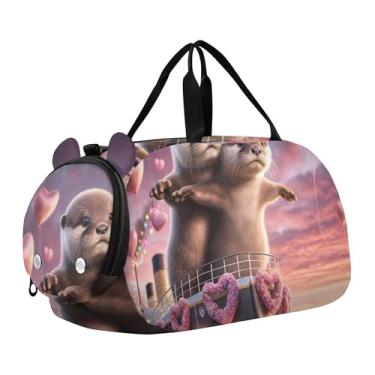 Imagem de Bolsa esportiva de viagem para meninos, fim de semana, bolsa de viagem para meninas, bolsa de viagem para dança, romântica, gato Titanic Love, Lontra romântica Titanic Love, Clássico