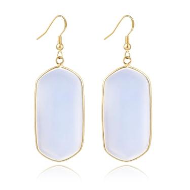 Imagem de SELOVO Brincos de pedra de cristal com pingente de gancho em tom dourado, Cristal, Sem pedra preciosa