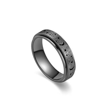 Imagem de Anel masculino com design celestial giratório, pulseira moderna de dois tons preto e prata para uso diário e acessórios estilosos, 7, Liga de aço, não tem