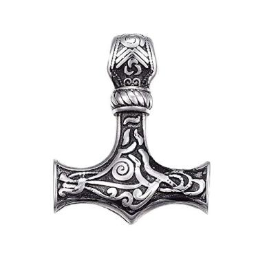 Imagem de Pingente de aço inoxidável em forma de martelo Thor 10 peças UNICRAFTALE Pingente de prata antiga europeu berloque miçangas de metal grande furo solto para joias de pulseira 37 x 30 x 9 mm furo 5 mm