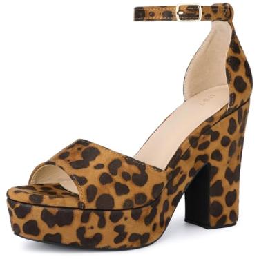 Imagem de Perphy Sandálias femininas de veludo com bico aberto, plataforma alta, tira no tornozelo, salto grosso, Leopardo, 35