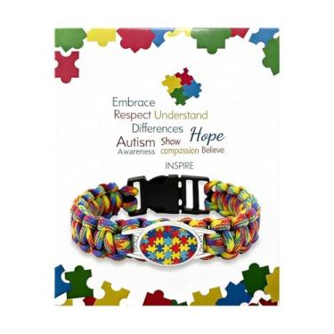 Imagem de 72ore Pulseira de conscientização do autismo, pulseira de suporte para autismo, feita à mão, trançada, ajustável, paracord multicolorido, presente, Large, Zinco, Sem Pedra Preciosa