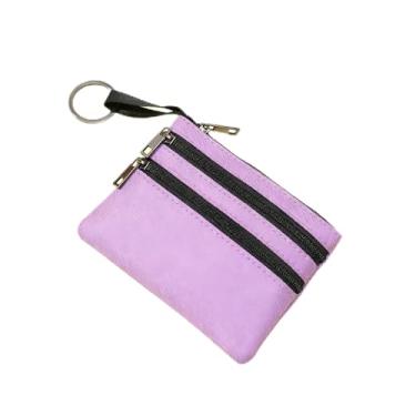 Imagem de Bolsa de moedas de lona com zíper duplo, porta-cartões com chaveiro, para mulheres e homens, F, Tendência